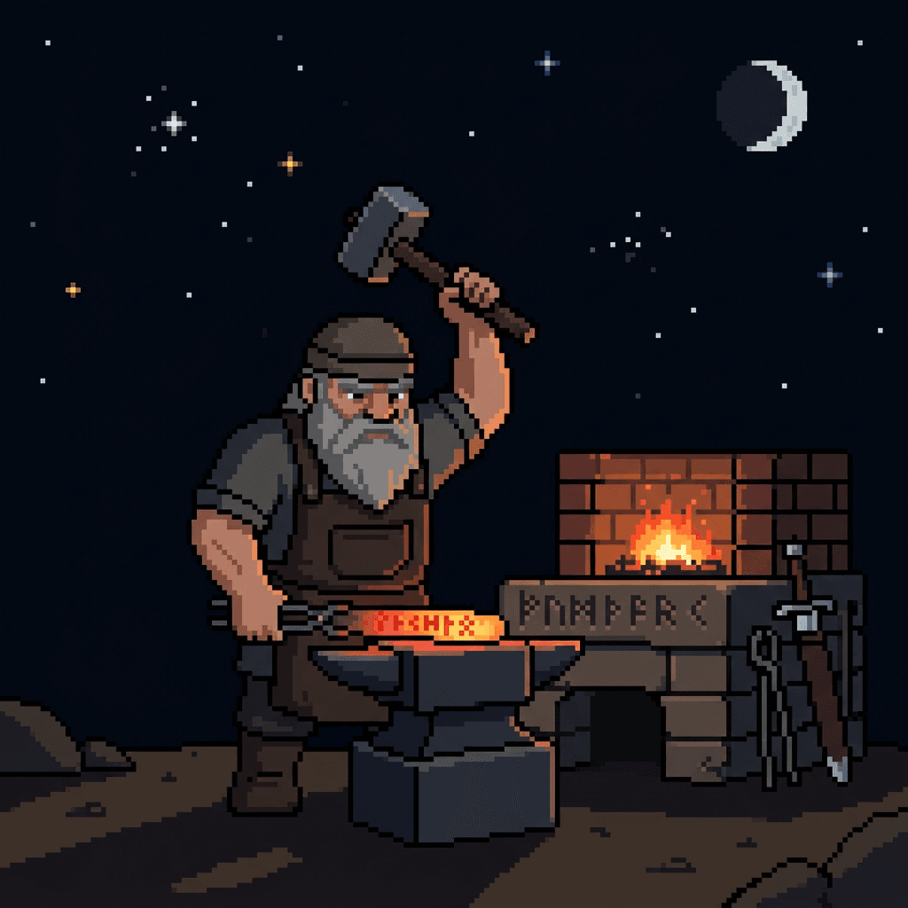 Pixel art blacksmith representing developers building localization workflows